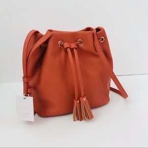 New! Lauren Conrad Faux Leather Hobo Bucket Burnt Orange Rust Crossbody Bag